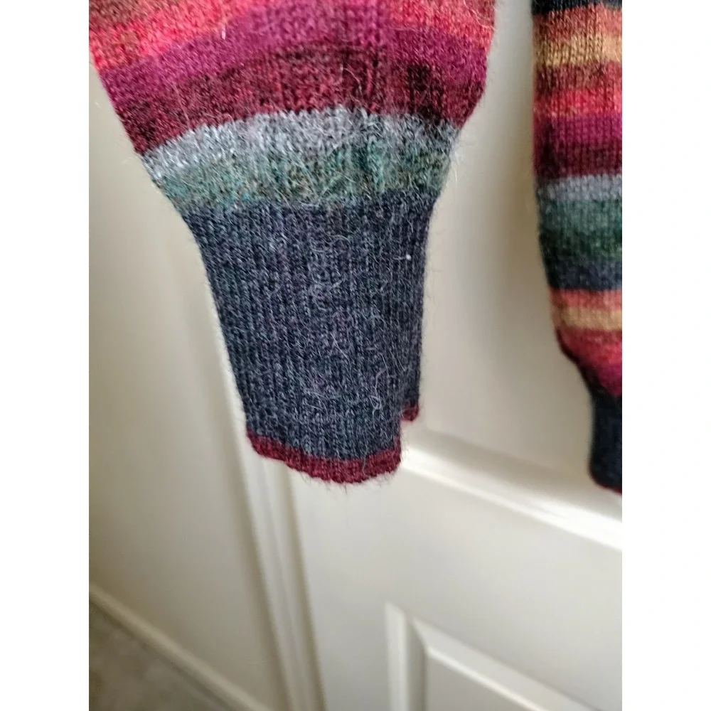 Novica 100% Alpaca Sweater Men Large Multicolor Striped Quarter Zip Pullover